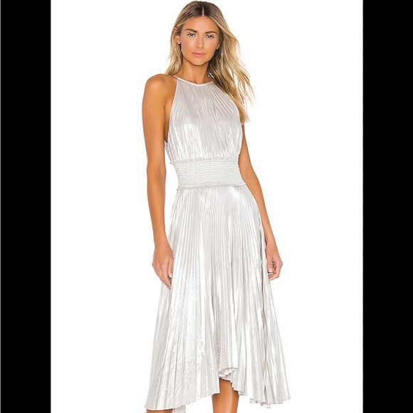 silver alc dress A.l.c Adina Metallic Vegan Leather Mini Dress In Silver